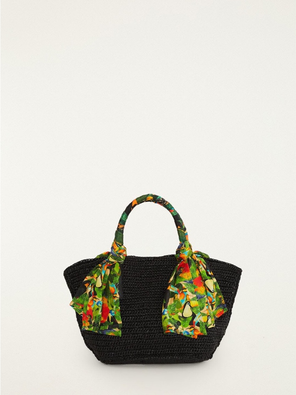FARM RIO Black Scarf Raffia Mini Basket Bag